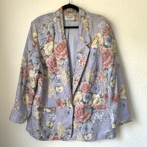 VTG 90s Blazer Jacket Women 22 Watercolor Floral Cottagecore Grandma Romantic